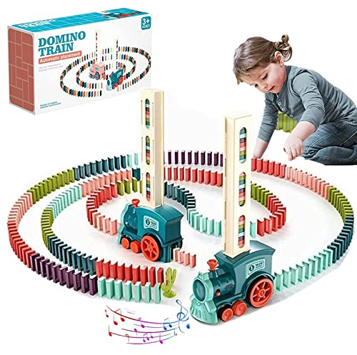 Winnsell Domino Train Toy Set with 120Pcs Domino Blocks, Automatic Domino Train for 3 4 5 6 7 Years Old, Dominoes Rally Train Sets for Kids Boys Girls (120pcs Blocks)
