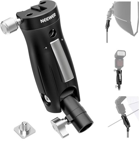 NEEWER Blitzhalterung mit Griff, Lichtstativ Blitzschuh Adapter und 1/4 Schraube, Schnelle Einr./Verriegelung, 360° drehbar und 90° neigbar, für Off Camera Blitz Speedlite/Regenschirm/Softbox, GM14