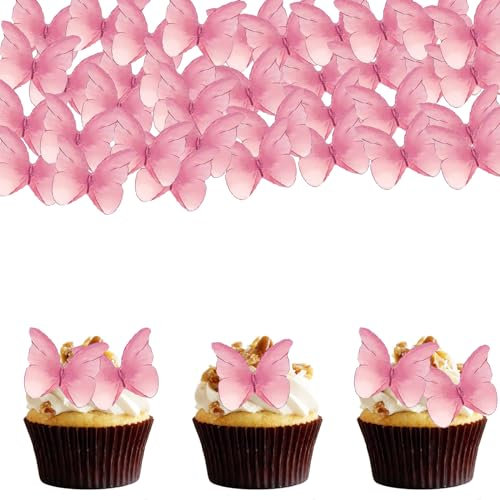 ALEGRE Tortendeko Essbar Schmetterlinge für Torte,48 Stück Rosa Schmetterlinge Esspapier Tortendeko,Schmetterlinge Kuchen Deko Essbare,Essbare Cupcake Topper,Muffin Deko Essbar für Geburtstag
