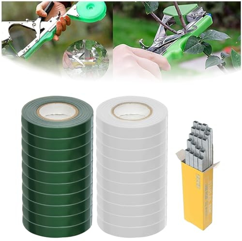 10 Rouleaux de Ruban végétal, et 10000pcs Agrafes de Ruban Végétal, pour Jardin Fruits Légumes Fleurs Tomates Vigne, Outil de Jardinage À Attacher Branche Machine à Nouer Les Plantes