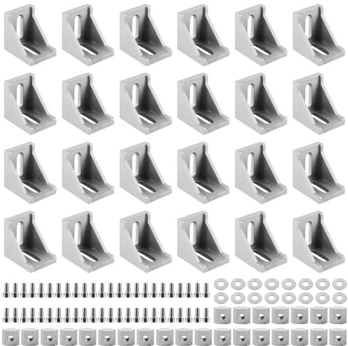 JMIATRY 24 Stück Befestigungsmaterial Winkel, M6 Aluprofil 30x30, Aluminium 90 Grad Winkel für Strebenprofil, Winkelprofil, 3D-Drucker, DIY-Projekte