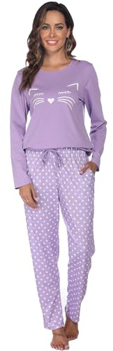 Reliwel Pyjamas för damer Lång bomullspyjamas Winter Överdel och pyjamasbyxor Långärmad Loungewear Nattkläder Hemmakläder Mysig fritidskläder