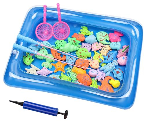 Dhqkqg Juego Pesca Magnetico, 50 Piezas Juego de Pesca para Niños, Juguete de Pesca magnético, Juguete de Baño para Bebés, Juguete de Pesca para Niño, Juego de Agua para Bebe