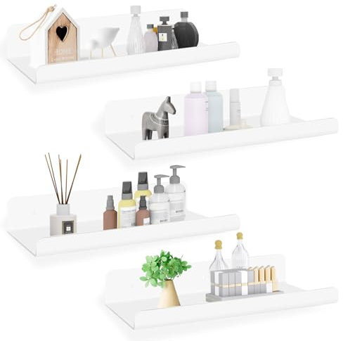 Avmvnvc 4 Pezzi Mensole da Muro, Mensola da Muro senza Foratura 30CM, Acrilico Mensole da Parete Mensole Bianche per Cameretta, Bagno, Cucina, Salotto