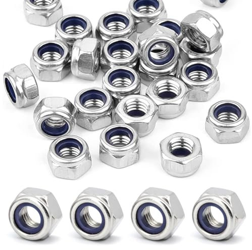 SUJEBKC Ecrou M6 INOX Écrou Hexagonal Creux (100 Pièces), Écrou Autobloquant Ecrou Frein Hexagonal de Blocage en Nylon, Filetage Métrique Standard Écrous Frein M6