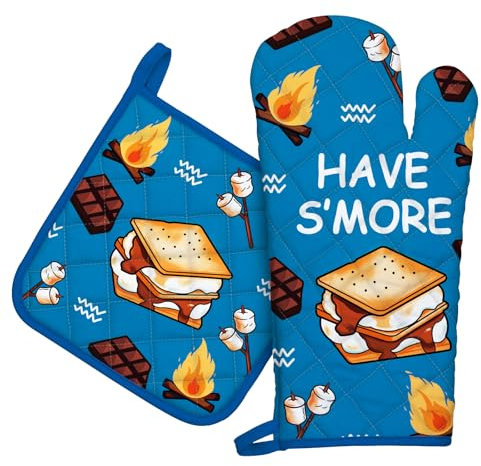 Arquiel Ofenhandschuh und Topflappen 2er Set, 100% Baumwolle Kochhandschuhe, Hitzebeständiger Küchenhandschuh Zum Kochen Backen Grillen Geschenk,Camper Camping-Thema