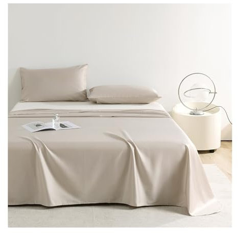 Bettlaken Betttuch Laken Leintuch Haustuch 100% langstapeliger Baumwollsatin ohne Gummizug in Premium-Hotelqualität Luxuriös und Weich(Khaki,270x245cm)