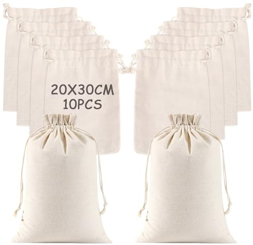 Sac Tissu Cordon,Petit Sac Toile de Jute,Sac Cadeau de Serrage,pour Mariage,Fête,Pochettes Tissu pour Bijoux,Bonbons (20x30cm)