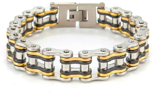 LAFATINA Motorcykel cykelkedja armband för män 16 mm breda rostfritt stål armband för make far farfar bror maskulin, Metall, Rostfritt stål