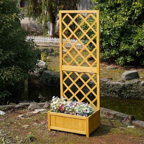 Actiasgear – Wooden Lattice Planter with Trellis | Outdoor Garden Flower Box for Climbing Plants | 160cm Tall Treated Fir Wood Planter