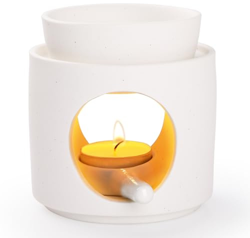 WD&CD Duftlampe aus Keramik, Aromalampe Teelichthalter Aroma Diffuser Stövchen für ätherische Öle weiß