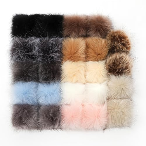 SPJUMHONG73 Faux Fur Pom Pom 24 Pezzi Pompon in Finte Pelliccia 8cm PON PON Pelliccia con passante elastico per Berretti per Cappelli Fai da Te, Borse, Sciarpe, Scarpe, Portachiavi 12 Colori