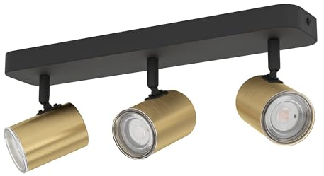 EGLO taklampa Consuma 1, 3-flammig spotbalk, spot takarmatur badrum | metall svart och mässing, takspot med GU10-sockel, IP44