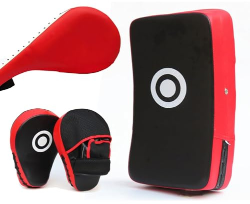 Schlagpolster Set, Pratzen Boxen Set mit 1 KickPad, 1 Peer Boxpratzen, 1 Schlagpaddel PU Leder Kampfsport Trainingsequipment für Kickboxen Thaiboxen Karate Muay Thai MMA Box Training