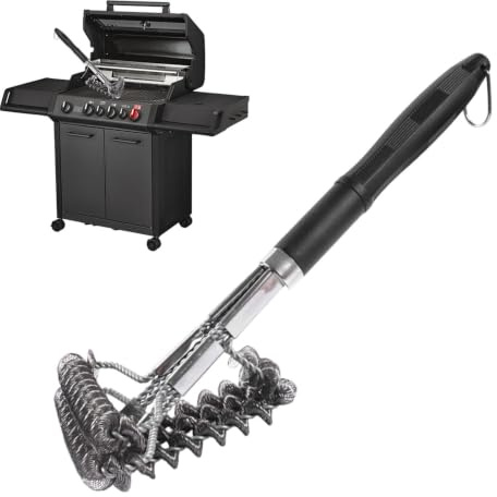 Grillrengöringsborste – dubbel koiled ståltråd skrubb – skrapmaskin | Spring Bristle grillrengörare borste för kolgaskallig grillning camping daglig köksylt