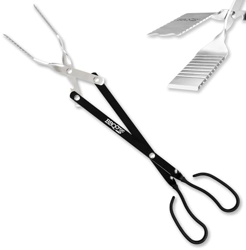 3-in-1 Barbecue Tool 21-inch by BBQ Croc - Extra Light and Xtra Long Tongs, Spatula and Grill Scraper (Black)