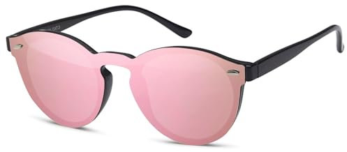 styleBREAKER Monoglas Sonnenbrille mit Flachgläsern und Kunststoff Bügel, runde Glasform, Unisex 09020081, Farbe:Gestell Schwarz/Glas Pink verspiegelt