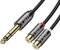 J&D 6.35 mm to 2RCA Cable, Gold Plated Copper Shell Heavy Duty 6.35mm 1/4 inch Male TRS to Stereo 2 RCA Female Splitter Audio Adapter Cable, 25CM