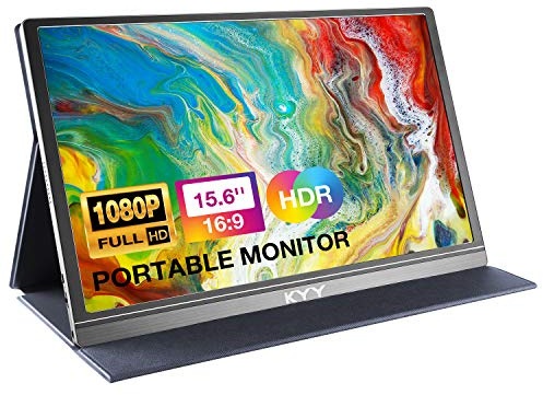 KYY Portable Monitor 15.6inch 1080P FHD USB-C, HDMI Computer Display HDR IPS Gaming Monitor w/Premium Smart Cover & Screen Protector, Speakers, for Laptop PC MAC Phone PS4 Xbox Switch