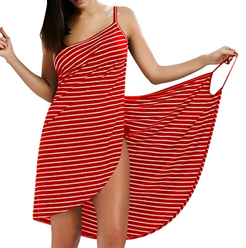 LumiSyne kvinnor bikini baddräkt strandöverdrag mode rand spagettirem strandklänning sexig v-hals sarong wrap badkläder liten storlek stor storlek, Smala fransar röd, 3XL