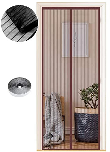 Magnetic Fly Screen Door, Hundreds of Sizes, 80 x 210cm, Anti Mosquito Mesh Curtain with Powerful Magnets, Insect Protection Door, Brown Strips
