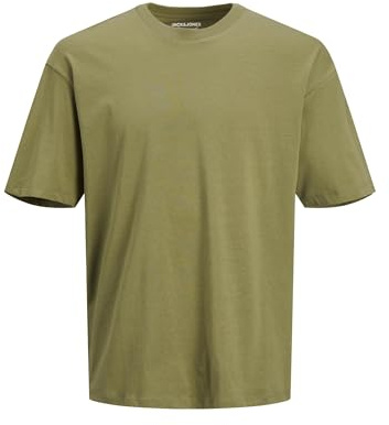 JACK & JONES Mens Dropped Shoulder T-Shirt Short Sleeve Round Neck Casual Cotton T-Shirts for Men UK, Martini Olive Colour, Size- M