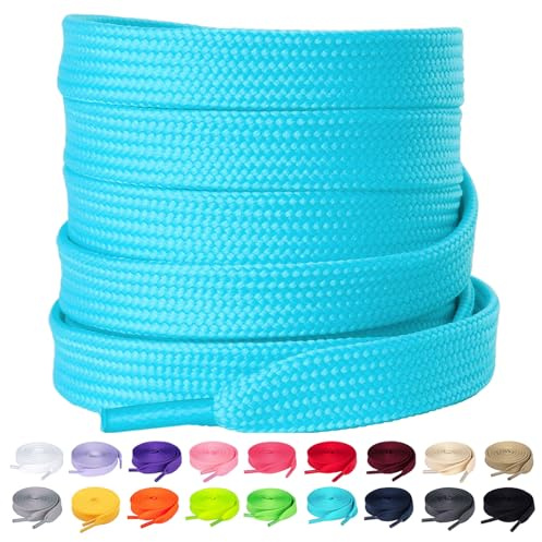 Olukssck Cordones Planos para Zapatillas, [2 Pares] Cordones universales Repuesto para Zapatos para Calzado Deporte y Botas - Anchura 10 mm, Turquesa, 120cm