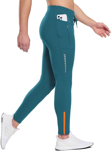 baleaf Men's Thermal Running Leggings Water Resistant Winter Cycling Walking Gym Tights with Zip Legs Pockets Lightweight Blue XL