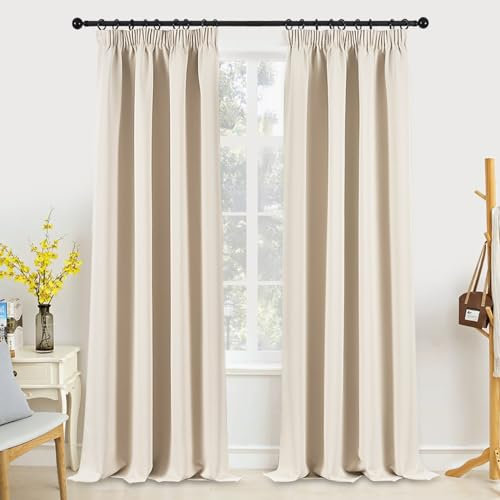 MRTREES Scheibengardinen modern Gardinenschienen vorhänge beige kurz verdunkelungsvorhänge 260X140cm (HXB) türvorhänge Gardinen mit Kräuselband Vorhang Blickdicht für küchengardinen Curtains