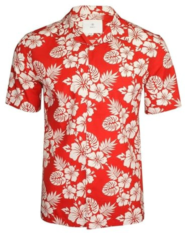 Xact Chemise hawaïenne à col cubain pour Hommes à Motifs Floraux, Manches Courtes