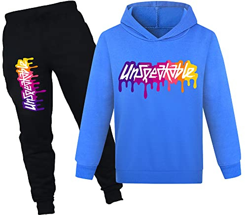 NILKOOZ Boys Tracksuit Letter Printed Hoodie and Pants 2pcs Kids Sweatshirt Clothing Set for 1-13 Years PH1342A-Blue-150cm
