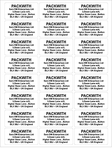White Personalised Stickers Labels 24 Label Per Sheet A4 Self Adhesive Printed Labels (64 x 33 mm) Address Label Stickers Personalised Postage Label for Business Purposes Packwith®