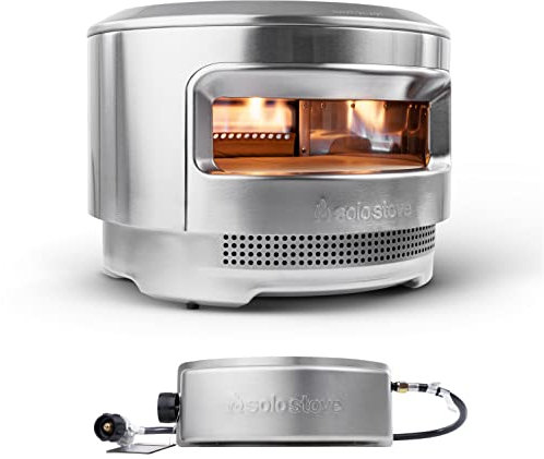 Solo Stove Horno para pizzas Pi, leña y quemador de gas | Incl. set para quema de leña, quemador de gas, piedra para pizza (13 mm), acero inoxidable, altura: 38,4 cm, diámetro: 52 cm, 13,8 kg