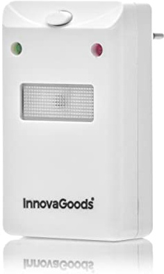 InnovaGoods® Ahuyentador Ultrasónico con Luz LED, Elimina Insectos y roedores sin químicos, Tecnología de Ultrasonidos con luz nocturna (botón on/off). Aleja cucarachas, Ratones. Alcance aprox. 180m².