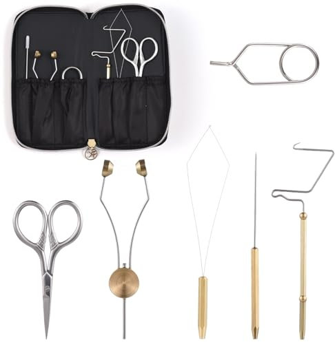 LIXADA Fliegenbinden-Werkzeug-Set, 4/5/6-teilig, Kombi-Set, Peitschen-Finisher, Spulenhalter, Bodkin-Spuleneinfädler für Angelköder
