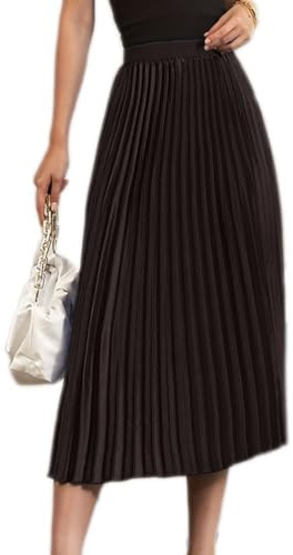 seiveini Maxi Gonna da Donna Elegante Linea ad A Gonne Estivo da Donna Longuette Gonna Plissettata Estiva Gonne Lunghe con Vita Elastica Chic Elegante Gonna Plissé Lunga A Nero M