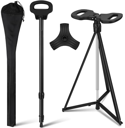 Bulyoou Adjustable Cane with Seat Portable Cane Chair with Carry Bag Lightweight Anti-Slip Aluminum Walking Stick with Seat Folding Chairs for Elderly Adults Travel Hiking Sitting