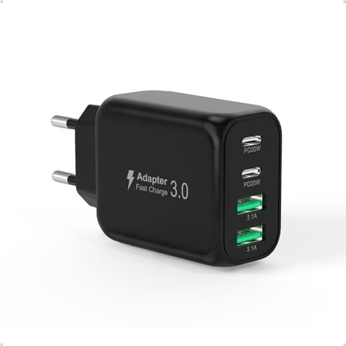 Caricatore USB C, Cshare 40W USB plug multiplo 4 porte con PD & QC3.0 caricabatterie veloce, per iPhone 15/14 Pro Max/13/12/11/XR/Plus, Samsung Galaxy S24 S23 Ultra,Android Adattatore-Nero