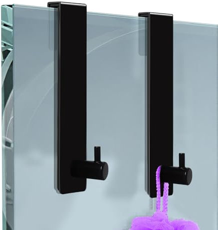 Crochets de Porte de Douche,2 pcs 13.8cm Crochet de Douche en Acier Inoxydable,Crochet Mural Cabine de Douche,Crochets Porte de Bains sans Perçage pour Porte de Douche de Salle sans Cadre,Noir
