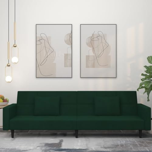 CIADAZ 2-sits bäddsoffa med två mörkgröna sammetskuddar, vardagsrumssoffor, relaxsoffa - 375818