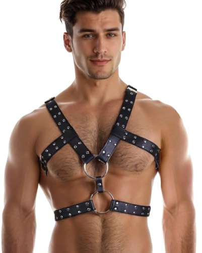 ZEOABSY Harness Belt Costume for Men, Adjustable Mens Leather Body Harness, Sexy Chest Harness Belt Outfits Muscle Highlights for Parties Nightclub Cosplay Clubwear & Fashion Statement #06