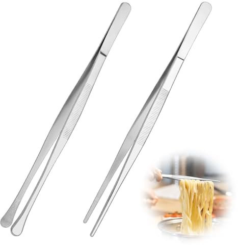 BECHS 2 Pcs Pinza Cucina Pinze Da Cucina Pinza Da Chef Professionali Di Alta Precisione, Pinza Per Spaghetti Facile Da Impugnare Adatto Per Cucina Barbecue Ristorante Carne Dolci Insalate E Toast 25Cm