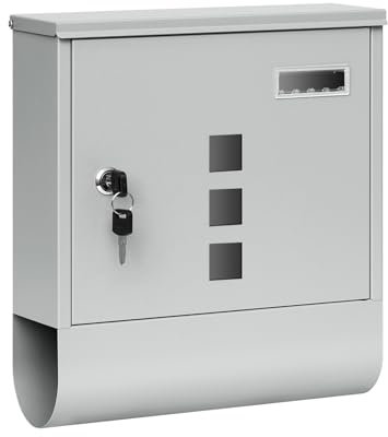 WOLTU Boîte aux Lettres, Boîte Postale avec Porte-Journaux, Fenêtre Transparente, Porte-Nom, Verrouillable avec 2 Clés, Moderne, Gris, 30,5x9x33,5cm
