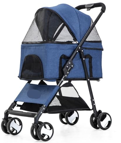 Passeggino Per Cani Moderno Passeggino Pieghevole Per Animali Domestici Con Cestello Portaoggetti, Passeggino Per Cani Con Passeggino Per Gatti Da Viaggio Staccabile Passeggino Gatto Leggero(Blue)
