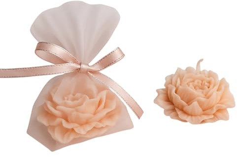 Lot de 20 Bougies Petites Fleurs Roses en Cire de Colza + 20 Tulles Voile | Cadeaux Invités Mariage, Baptême, Naissance | Souvenirs et Décoration Événementielle