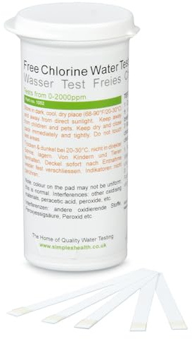 Free Chlorine Water Test 0-2000ppm (100 Strips), High Range