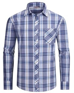 JupiterSecret Men's Plaid Button Down Shirts Cotton Long Sleeve Dress Shirt Business Casual Shirts with Pocket