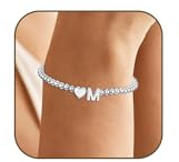 KLIFOWDY 925 Iniziale Cuore Bracciale Argento per le Donne Cuore Lettera A Z Charm Bracciali Perline Bracciali per le Donne, Bracciali regolabili Perle Regali di Compleanno, Eine Grösse, Metallo