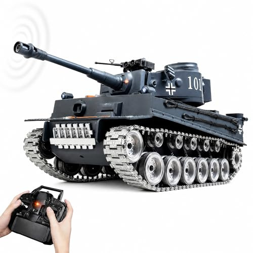 AoreSpty RC Tank that Shoots BBS and Water Bombs, 1:18 Scale Tiger Remote Control Tank with Metal Tracks, Army Toy Model for Kids 8+