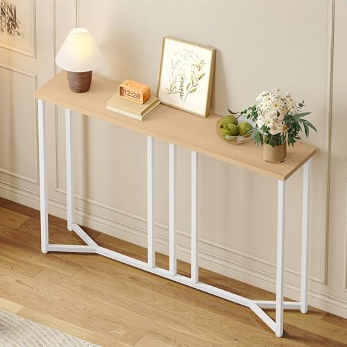YITAHOME Console Table, 100cm Slim Behind Sofa Table, Natural Wood White | Narrow Hallway Table for Living Room, Entryway Side Tables, Small Space Multi-Use Hallway Furniture